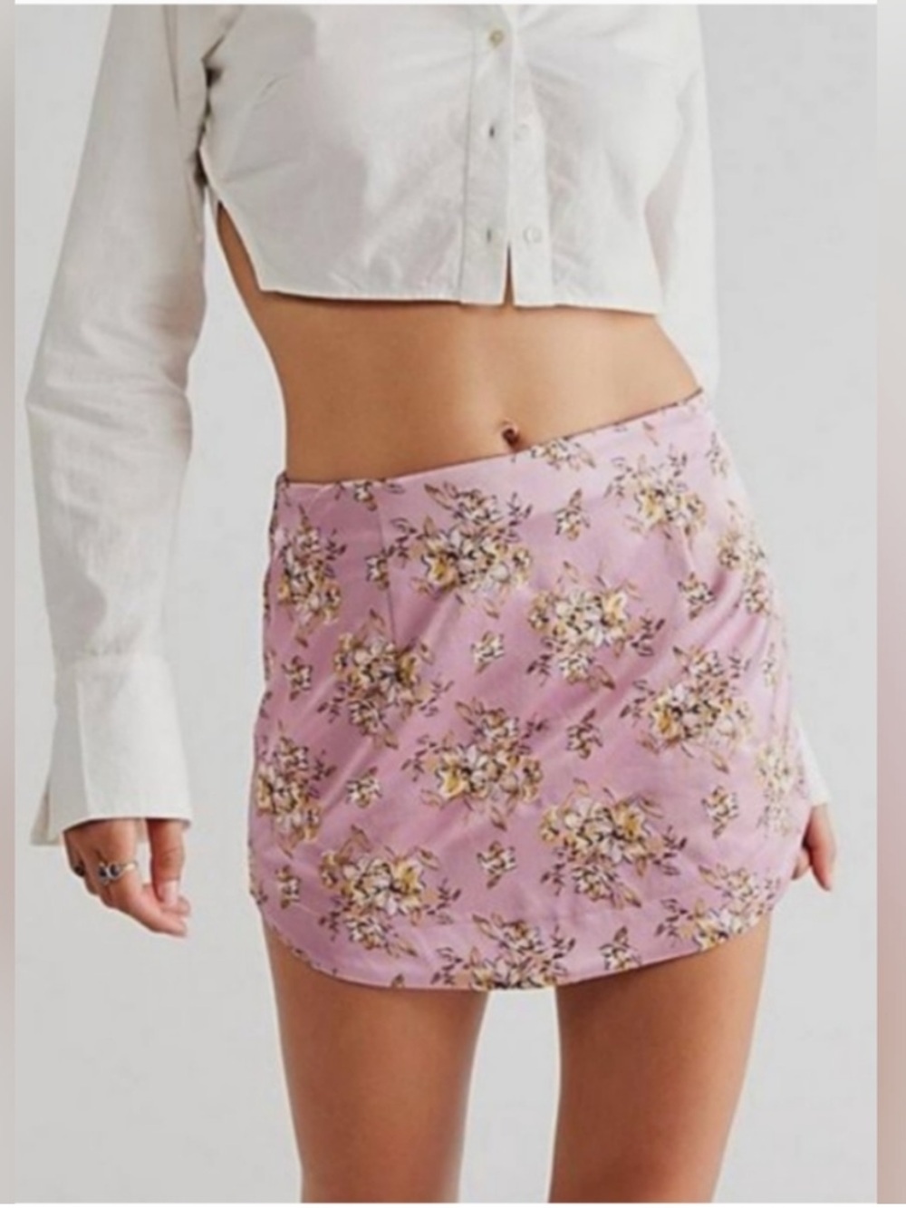NEW Free People Pink Floral Satin Embroidered Mini Skirt 6
